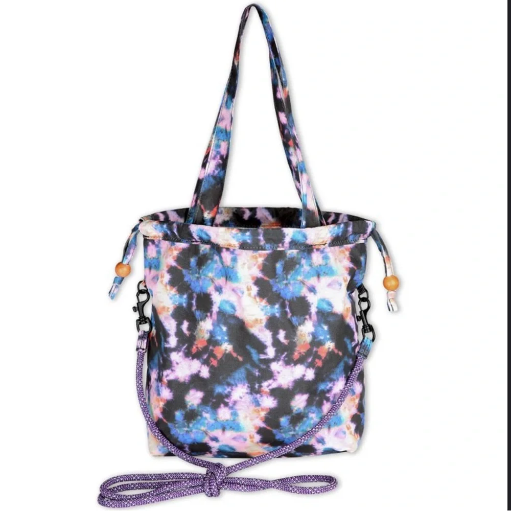 Kavu Slouch Pouch Crossbody Bucket Bag Sonic Boom Drawstring Purple Rope Strap - Picture 2 of 6